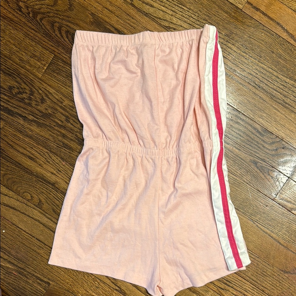 VINTAGE 90s strapless Pink and White Romper with Elastic Waistband